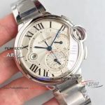 Perfect Replica Cartier Ballon Bleu Silver Face 44 MM Chronograph Quartz Watch 